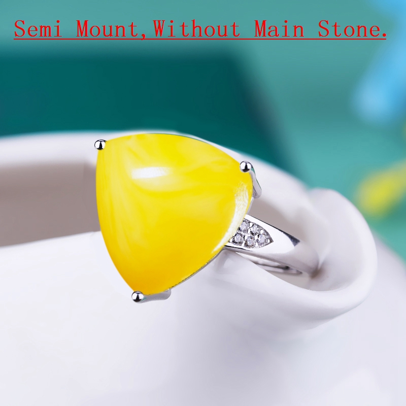 925 Sterling Silver Women Engagement Wedding Ring Crystal 13x13.4mm Triangle Cabochon Semi Mount Ring Setting Wholesale