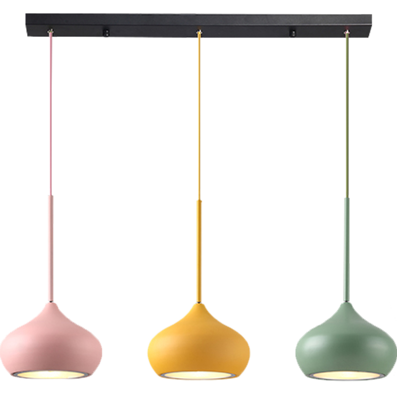 Lampe à suspension LED post-moderne nordique macaron coloré 3 têtes combo abat-jour en aluminium lampe suspendue ronde chambre d'enfants foyer ch