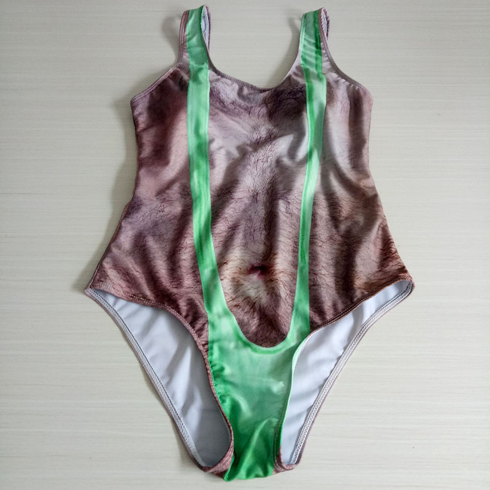 Funny Chest hair 3D Print One Piece Swimsuit Women Swimwear Sexy Push Up Bikinis Swimsuit Female Monokini Beachwear Bathing Suit6081437