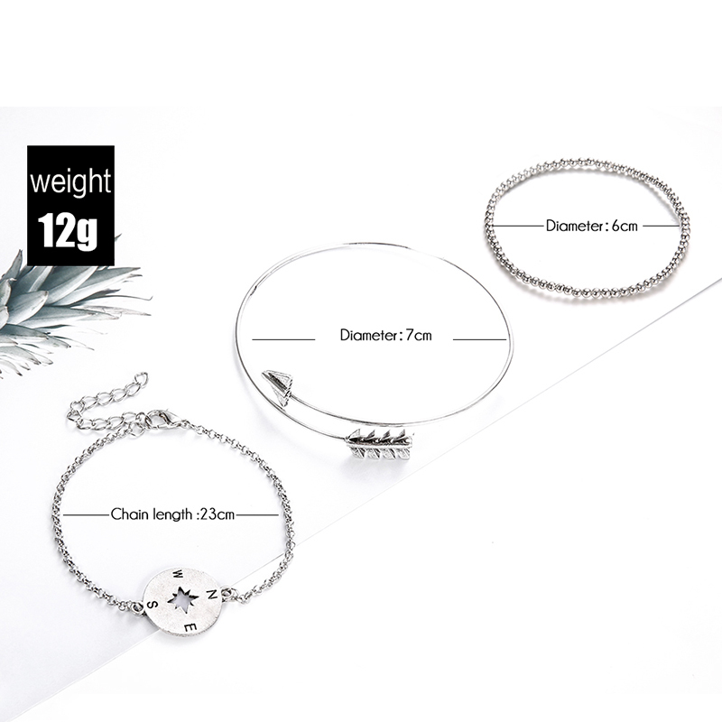 2 Style Bohemian Hollow Arrow Compass Beads Chain Silver Multilayer Bracelet Women Exquisite Charm Jewelry Gift