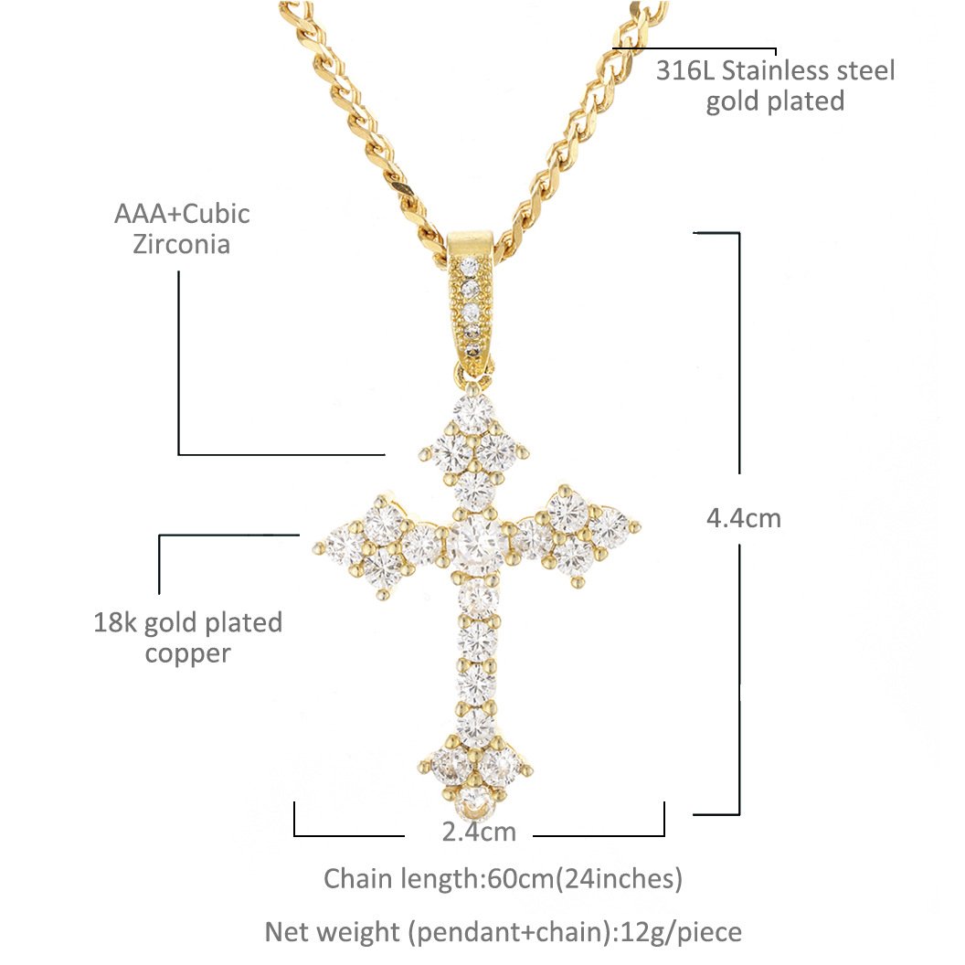 New Mens Luxury Micro Pave Iced Out Cubic Zirconia Cross Pendant Necklace Fashion Charm Jewelry With Tennnis Chain204H