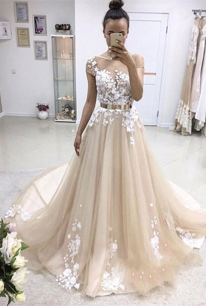 2018 Champagne Evening Dresses Wear Boat Neck Short Sleeves 3D Floral Appliques Lace A Line Sweep Train Long Plus Size Prom Party Gowns, Pink
2018 Champagne Evening Dresses Wear Boat Neck Short Sleeves 3D Floral Appliques Lace A Line Sweep Train Long Plus Size Prom Party Gowns, Pink