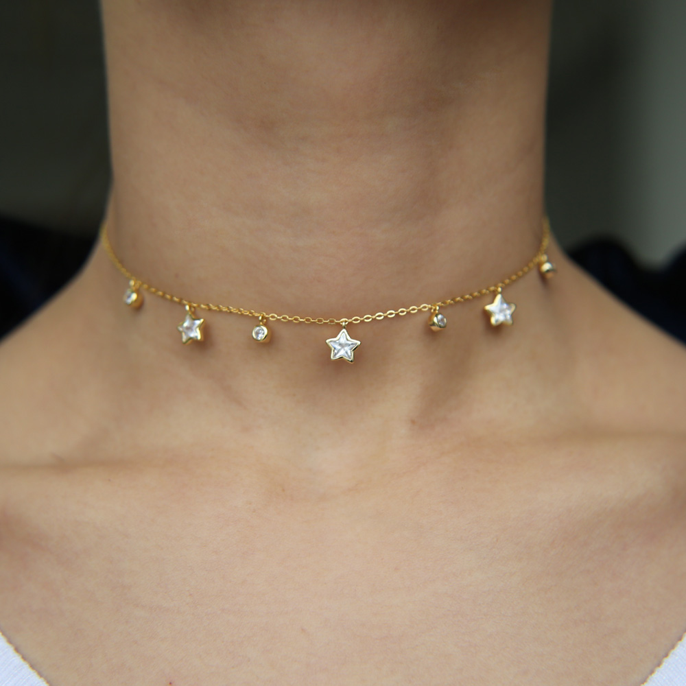 2024 Christmas gift jewelry round cz star shaped cubic zirconia geometric charms elegance 925 sterling silver star necklace