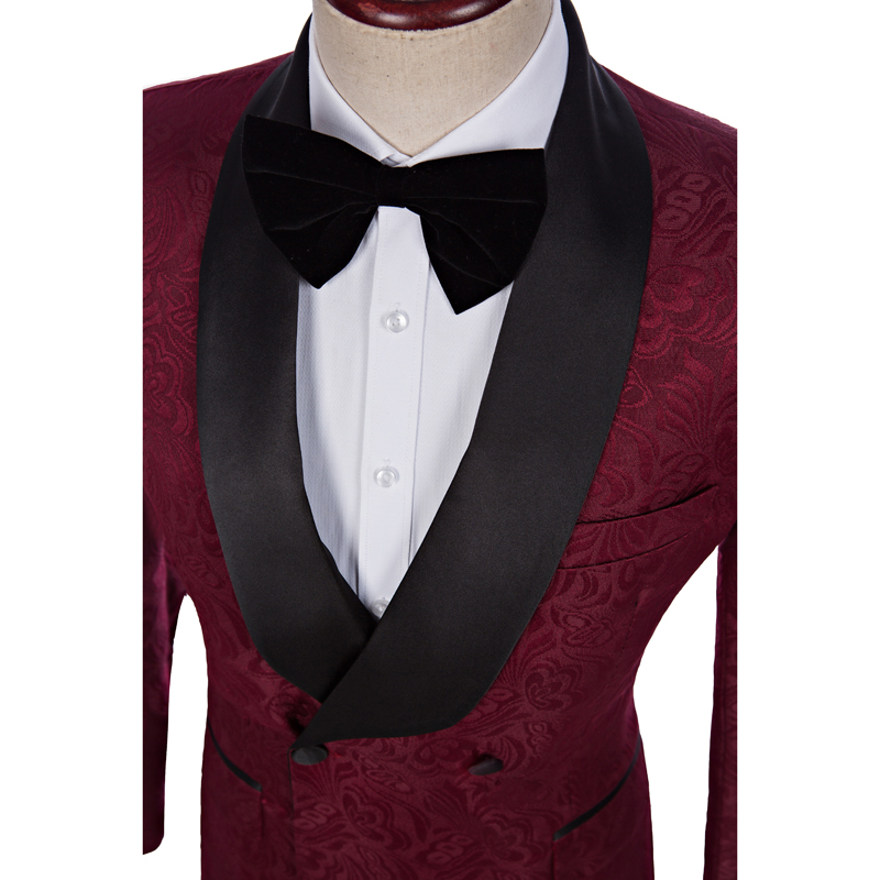 Wine Paisley Groom Tuxedos Double-Breasted Side Vent Men Wedding Blazer Men Dinner Prom Business Suit Customize(Jacket+Pants+Tie) 1160