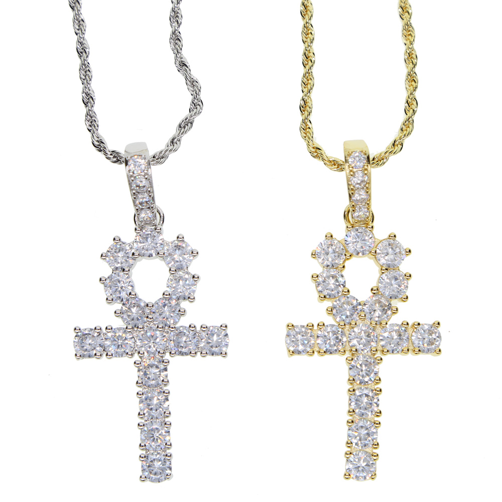 Iced out cross charm necklace for boy long tennis chain necklaces with gold silver plated x shape pendant for mens hip hop jewelry