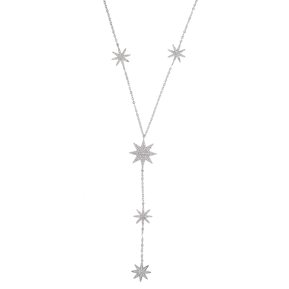 micro pave cz sparking star north star charm long women chain necklace Y lariat summer sexy women fashion star design jewelry