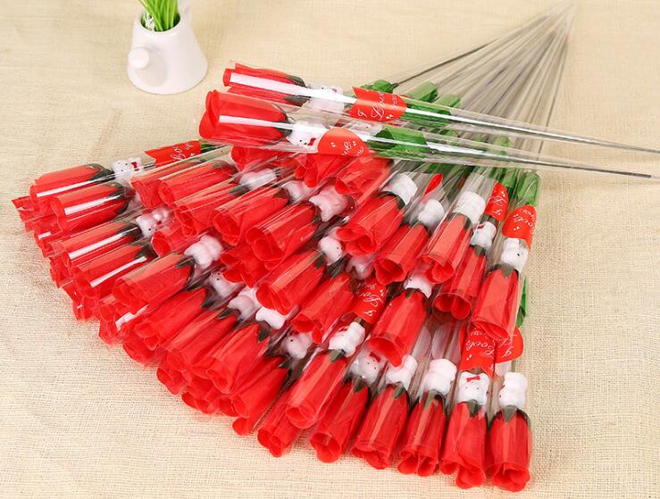 Simulation Rose Flower Single Red Roses Cartoon Bear With a heartshaped Sticker Valentines Day Gift Mothers Day Gift Wedding Supp5028842