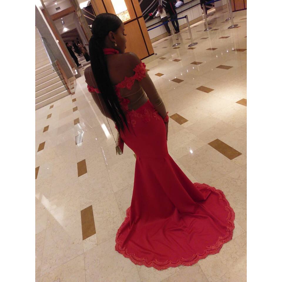 red mermaid new prom dresses long sleeves off the shoulder 3d flowrl appliqued lace evening gown sweep train formal party dress