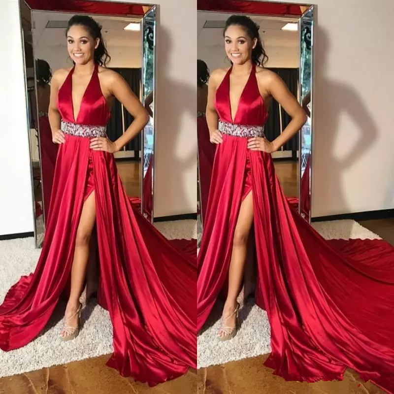2019 Red Halter Neck Long Prom Dresses Crystals Beaded Sleeveless Formal Wear wedding Evening party Dress Sexy Backless Party Dress
2019 Red Halter Neck Long Prom Dresses Crystals Beaded Sleeveless Formal Wear wedding Evening party Dress Sexy Backless Party Dress