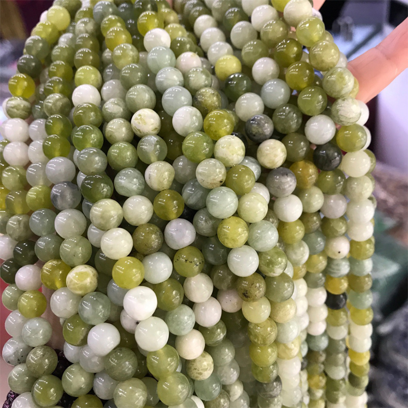 Wholesale Round Natural Russian Flower Jade Stone Beads DIY Loose Beads Jewelry Making Accessories Bracelet Necklace Bead