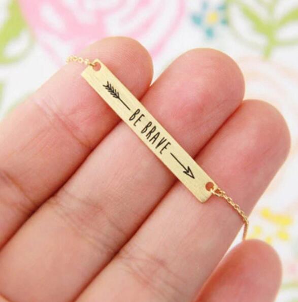 Be Brave Lettering Necklace Arrow to Wear Engraved Lettering Gold And Silver Bar Necklace Warm Women Encouragement Gift for Friends
Be Brave Lettering Necklace Arrow to Wear Engraved Lettering Gold And Silver Bar Necklace Warm Women Encouragement Gift for Friends