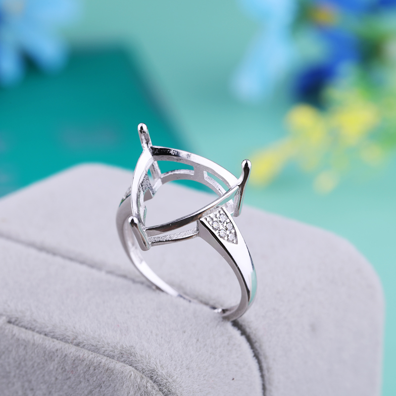 925 Sterling Silver Women Engagement Wedding Ring Crystal 13x13.4mm Triangle Cabochon Semi Mount Ring Setting Wholesale