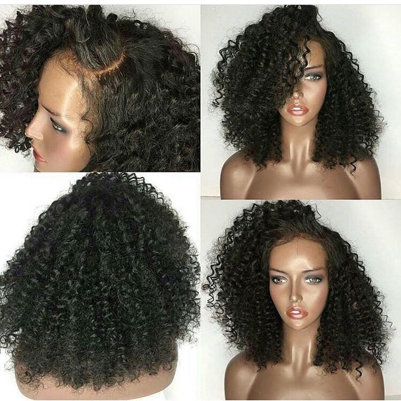 Hotselling side part Synthetic Lace Front Wig With Baby Hair Heat Resistant Black color Short Curly Afro Wigs for black women
