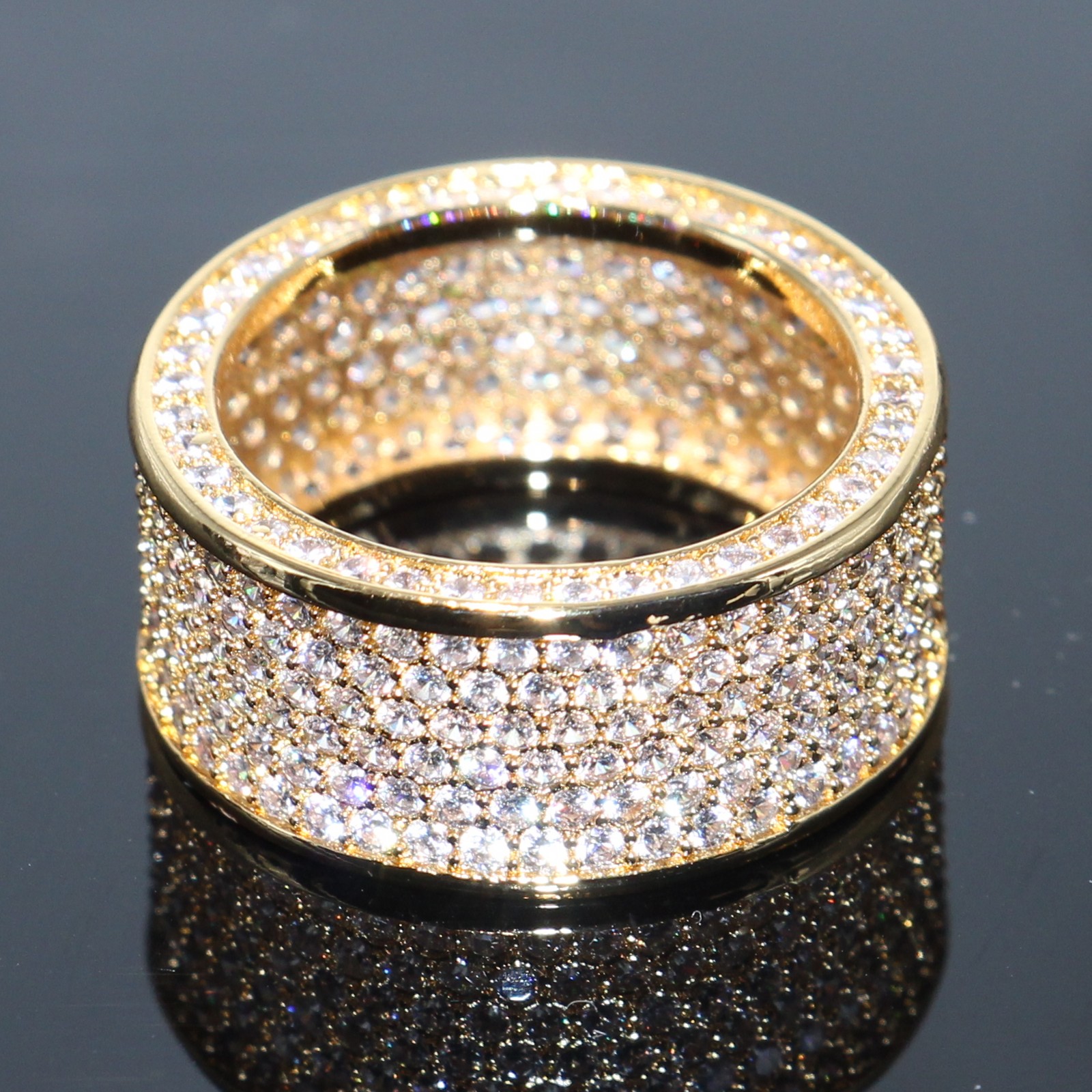 Stunning Brand Desgin High Quality Luxury Jewelry 925 Sterling Silver&Yellow Gold Filled Pave Enternity Topaz CZ Diamond Circle Band Ring
