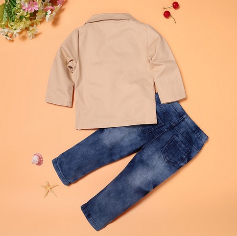 european fashion boys sets baby kids boys jacket+polo shirt+denim pants 3-piece children denim clothing sets