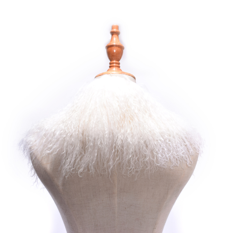 Real Mongolia Sheep Fur Collar Scarf for Jacket Coat Beach Wool With Straps Solid Black White Women Genuine Fur Collar Winter S18101904