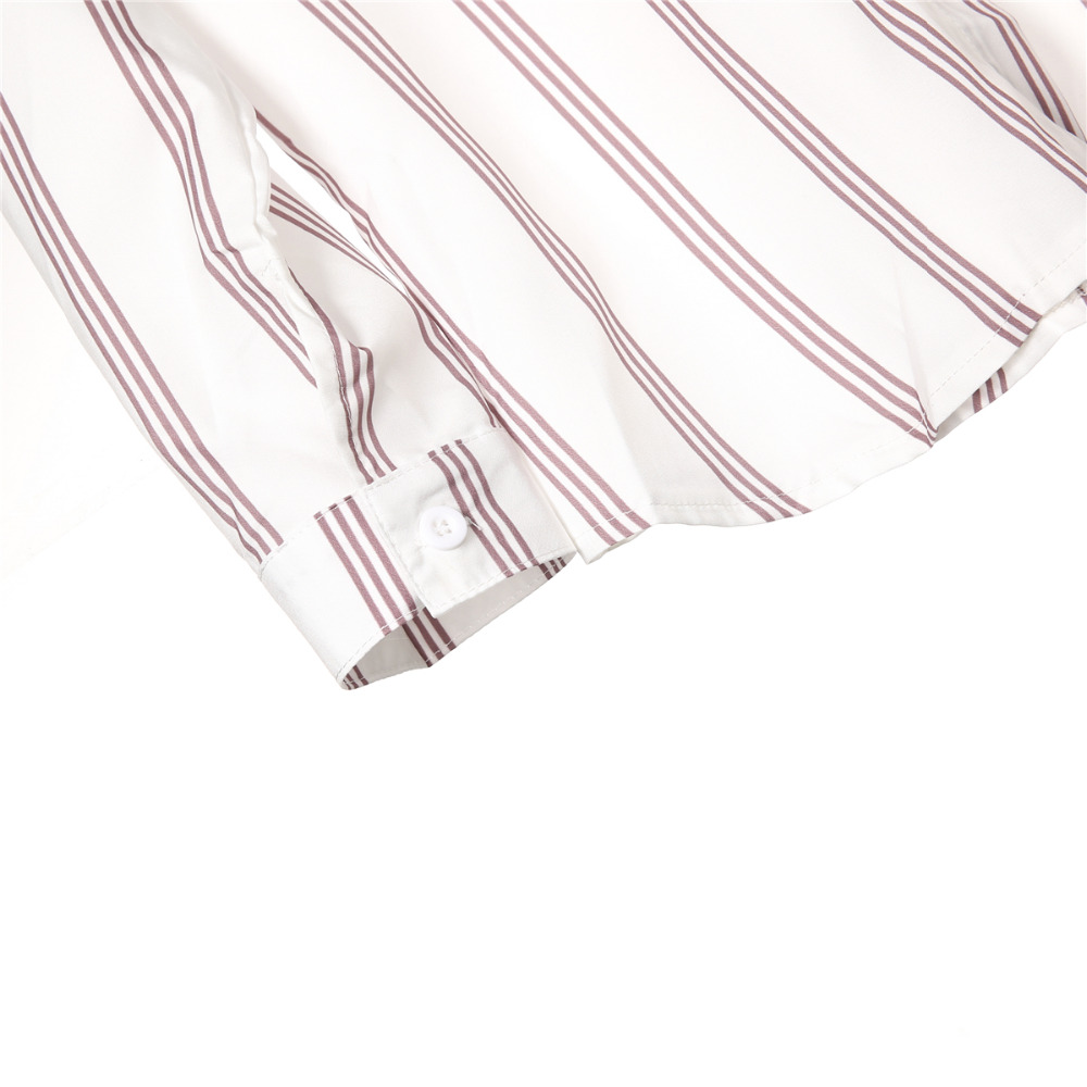 Women's Striped Blouse, Loose Fit Long Sleeve Top, Fashionable All-Match Shirt For Ladies B4