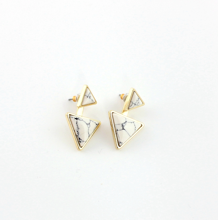 Fashion Gold Color Natural stone Triangle White Green Turquoise stud Earrings Jewelry For Women
