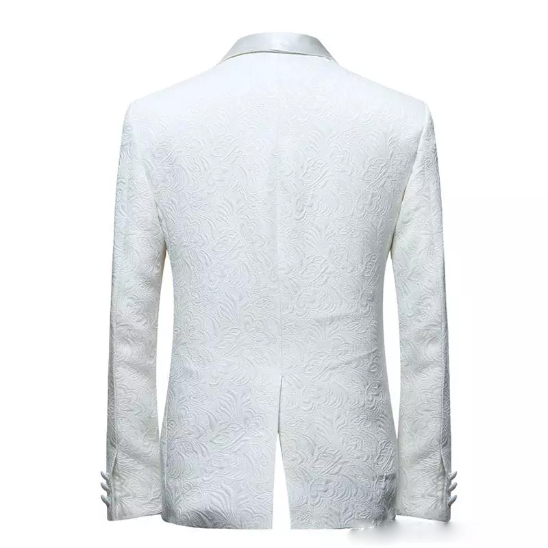 Hot Selling Fashion Wedding Suits Colour White Three Pieces (Jacket+Pant+Bow Tie) Side Vent Print Bridegroom Formal Wears