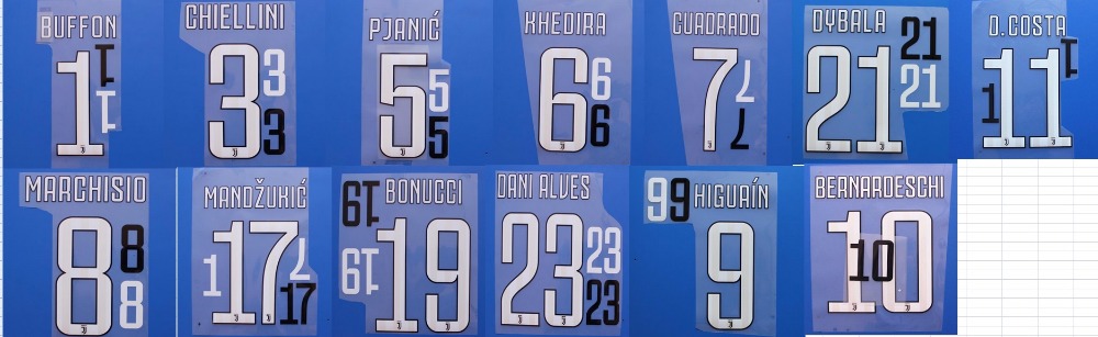17-18 home BUFFON MARCHISIO HIGUAIN MORATA DYBALA DANI ALVES PJANIC LLORENTE MANDZUKIC BERNARDESCHI D.COSTA nameset patch badge
17-18 home BUFFON MARCHISIO HIGUAIN MORATA DYBALA DANI ALVES PJANIC LLORENTE MANDZUKIC BERNARDESCHI D.COSTA nameset patch badge