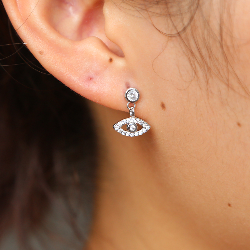925 sterling silver cute evil eye charm dangl earring elegance danity silver jewelry round cz eye drop elegance women jewelry