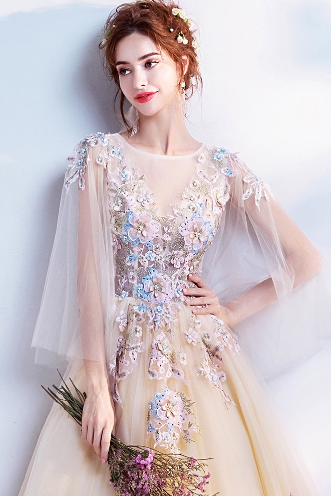 Oriental Angel's wedding Cheongsam Chinese flower fairy Light yellow bride's wedding dress birthday Party dinner annual Wear