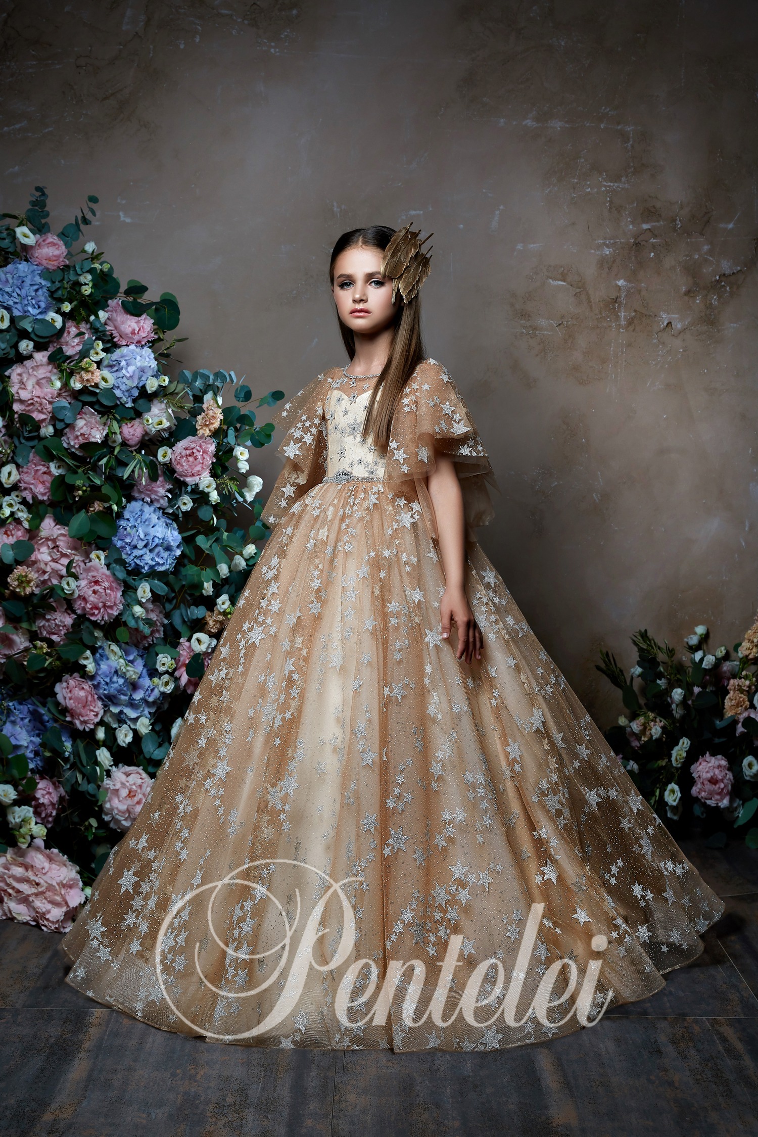Pentelei 2019 Champagne Flower Girl Dresses For Wedding A Line Jewel Neck Ball Gown Girls Pageant Dress Luxury Kids Wedding Dress