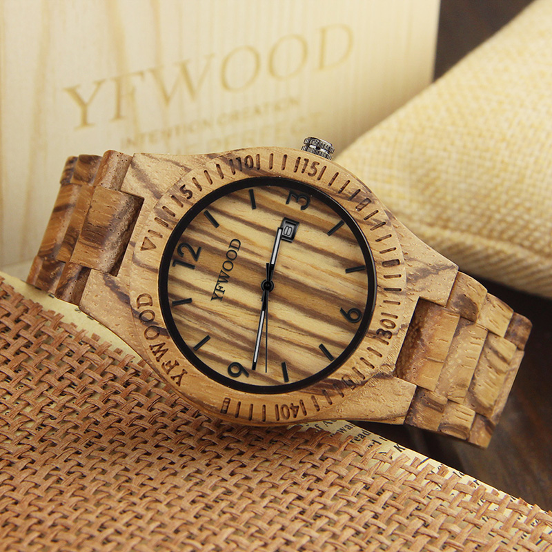 Wooden Men Watches Top Fashion Date Quartz Watch Men's Waterproof Sports Wristwatch Male Clock with Wood Gift Box