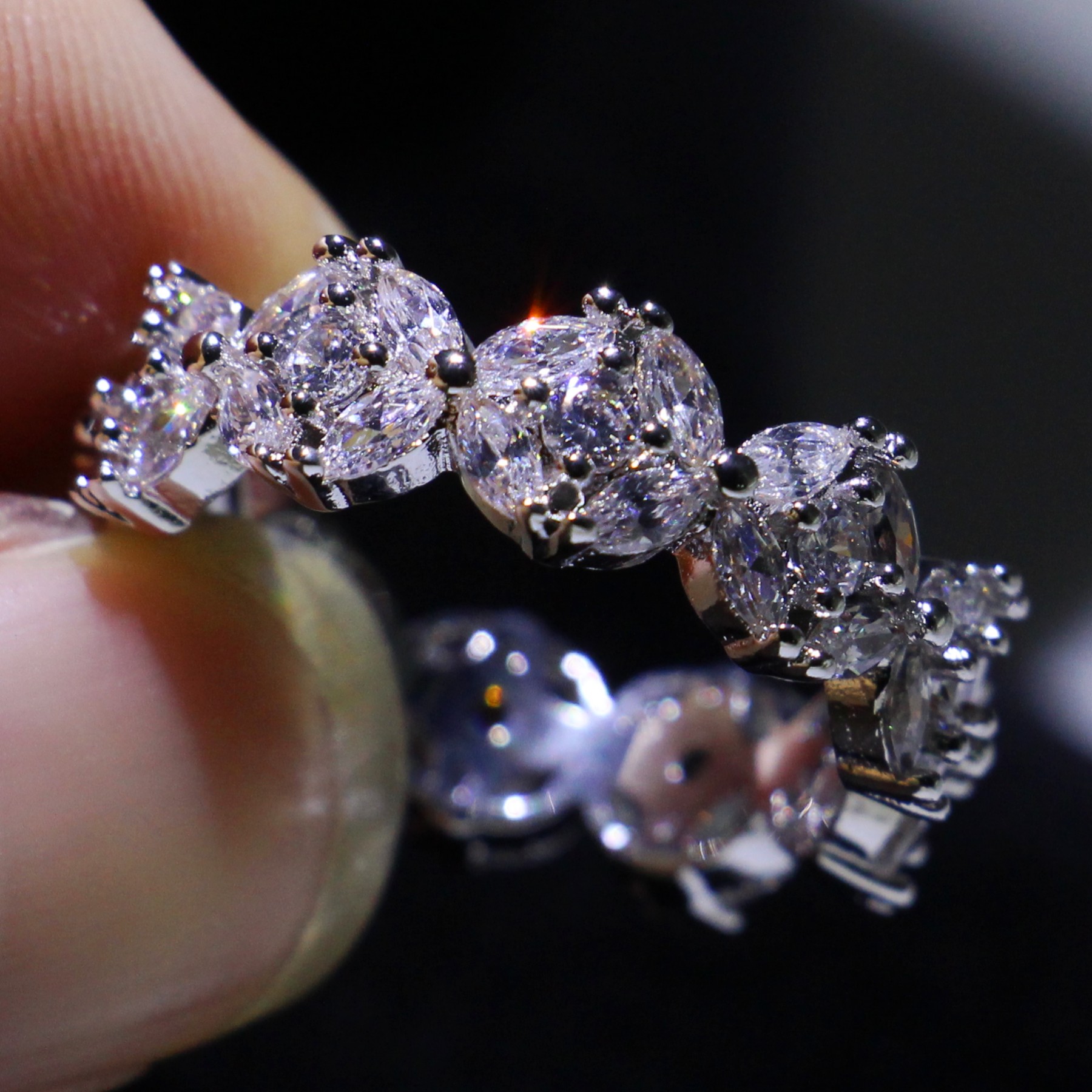 Sterg Sier Marquise Topaz Eternity Stackable Wedding Ring for Women