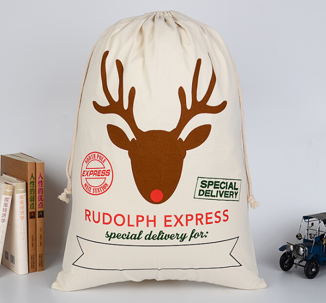 Christmas Gift Bags New Year Christmas Candy Bag Santa Claus Drawstring Canvas Sack Tableware Rustic Vintage Stockings