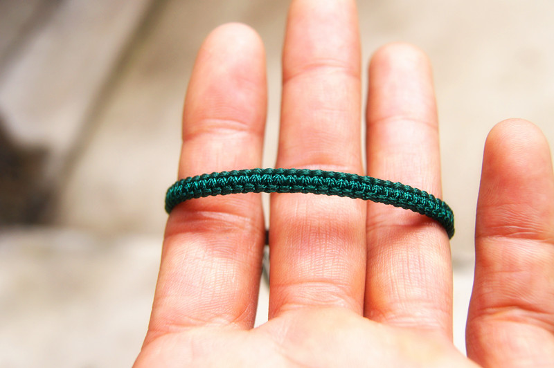 Free delivery - pure hand woven yellow * red * dark green, flat knot - charm bracelet.