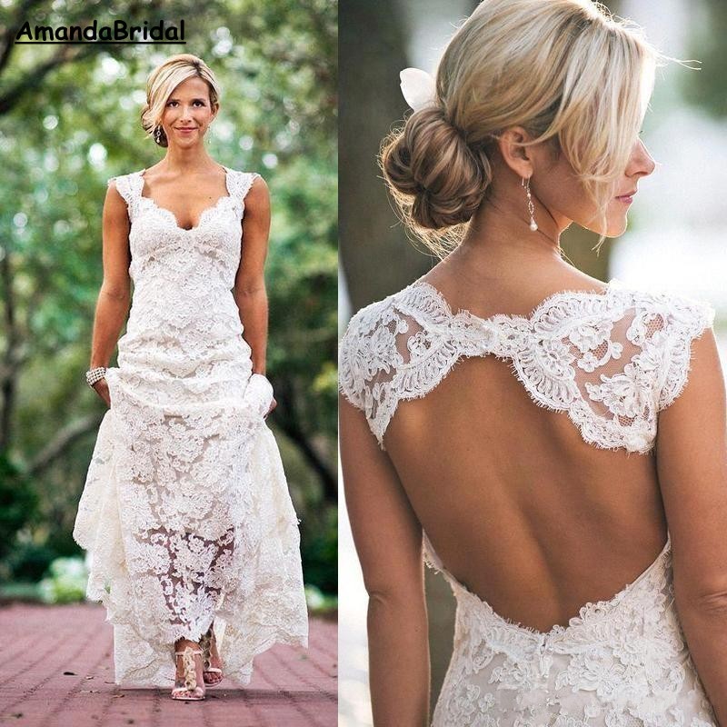 Amandabridal Lace Wedding Dresses Country Style V-neck Cap Sleeves Keyhole Back A Line Vintage Bridal Gowns Backless, Ivory
Amandabridal Lace Wedding Dresses Country Style V-neck Cap Sleeves Keyhole Back A Line Vintage Bridal Gowns Backless, Ivory