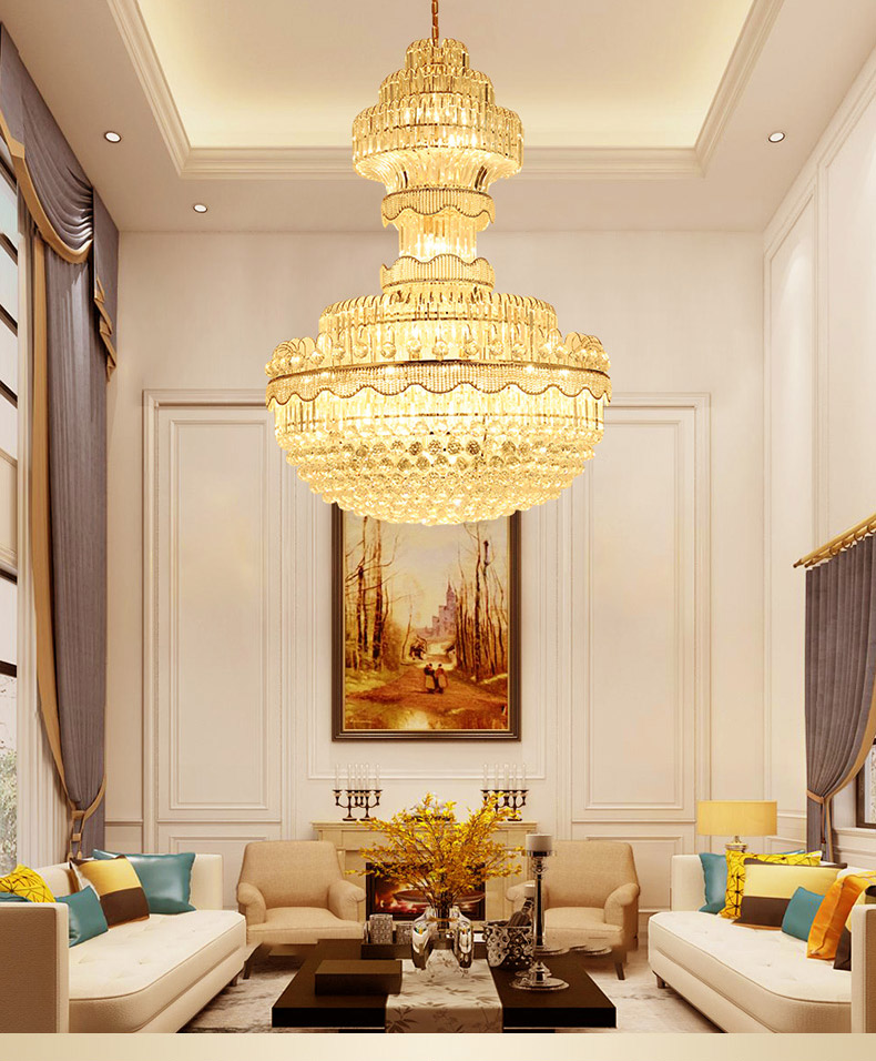 Modern Crystal Chandeliers LED Lights American Large Gold Pendant Lighting Fixture Hall Parlor Lobby Living Room Home Indoor Lighting