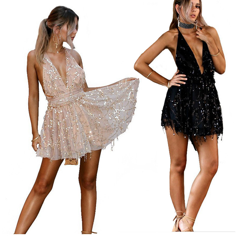 Sequined hollow rompers party dance embroidery summer dress sexy sequins deep v-neck backless halter tassels women dress, Black
Sequined hollow rompers party dance embroidery summer dress sexy sequins deep v-neck backless halter tassels women dress, Black