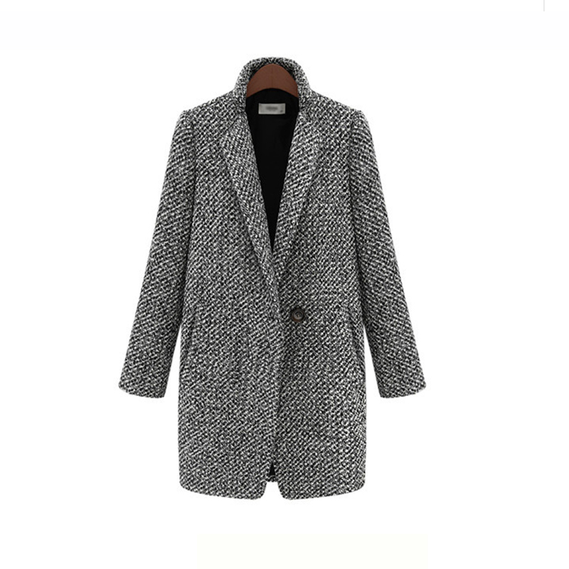 Fashion Wool Long Coat for Women Plus Size Winter Plaid Jacket Wool Blend Coat Long In The Windbreaker