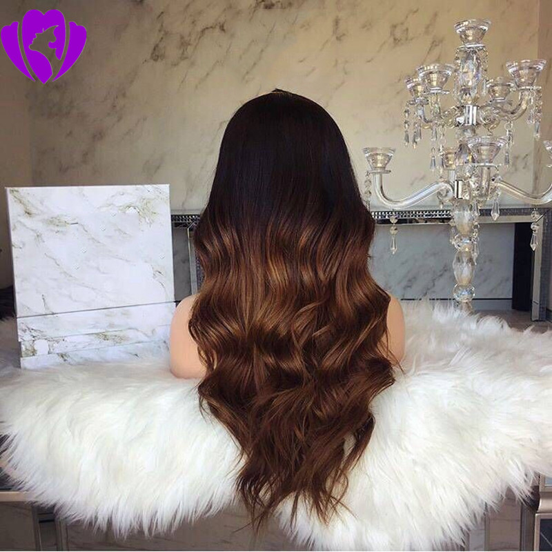 Stock Ombre Brown Wig Glueless Wavy Synthetic Lace Front Wig With Natural Hairline Heat Resistant Fiber Hair Wigs For Black Women