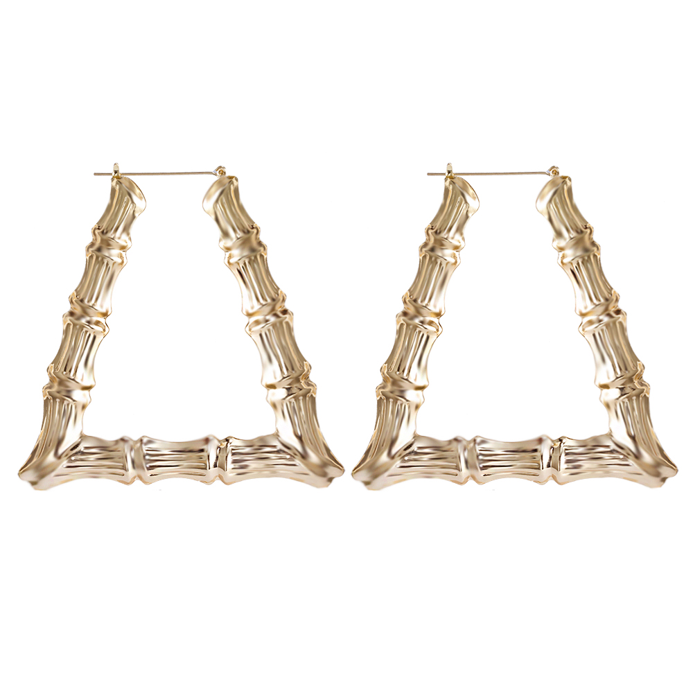 SOHOT New Ethnic Style Geometric Hoop Earrings Gold Silver Color Alloy Tone Bamboo Punk Women Big Hollow Creole Women Bijoux