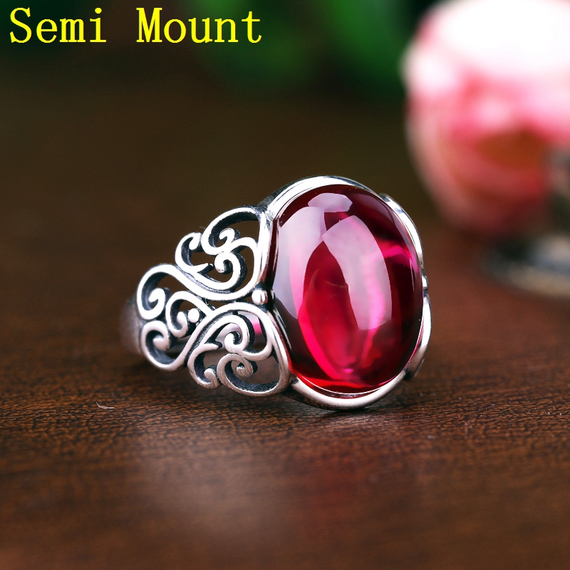 Wholesale 925 Sterling Silver 11x14mm 12x16mm Oval Cabochon Amber Garnet Agate Engagement Wedding Ring Fine Jewelry Setting