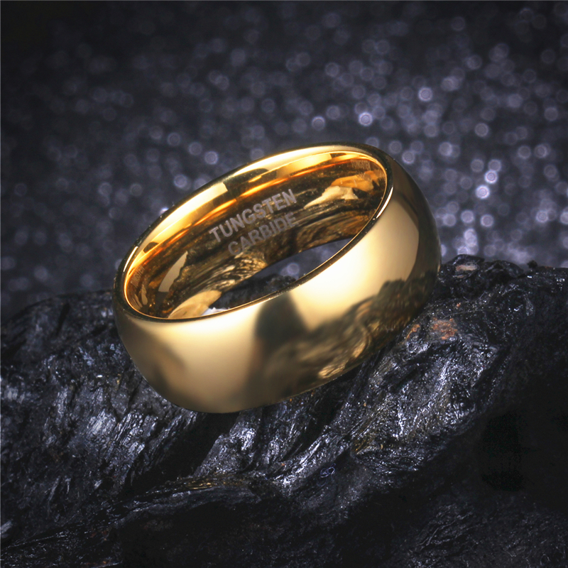Drop Shipping 8MM Tungsten Wedding Band Gold Color Rings for Men Engagement Finger Ring Alliance Classic Jewelry Size 4 to15