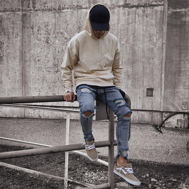Destroyed Jeans Men washed blue pencil denim pants zipper leg ripped jeans plus size wholesale free shipping