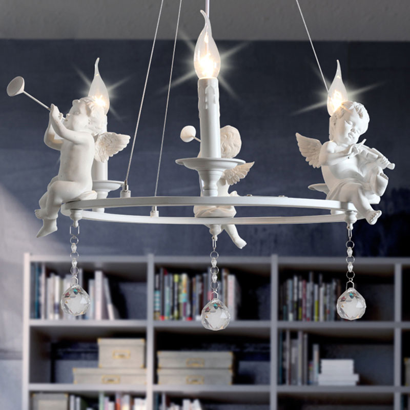 European White angel chandelier led lamps resin angel art LED light Chandeliers led dining living room lamps lighting F101 от DHgate WW