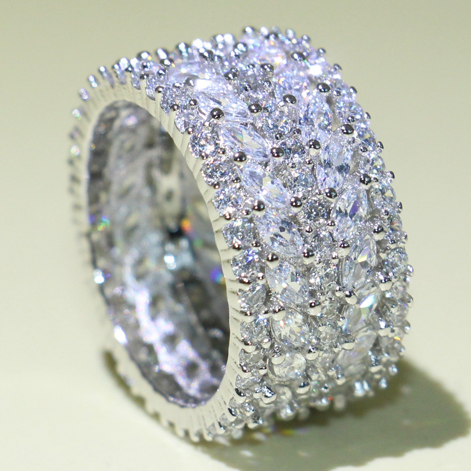 Sterg Sier Marquise CZ 5 Rows Wedding Rings for Women