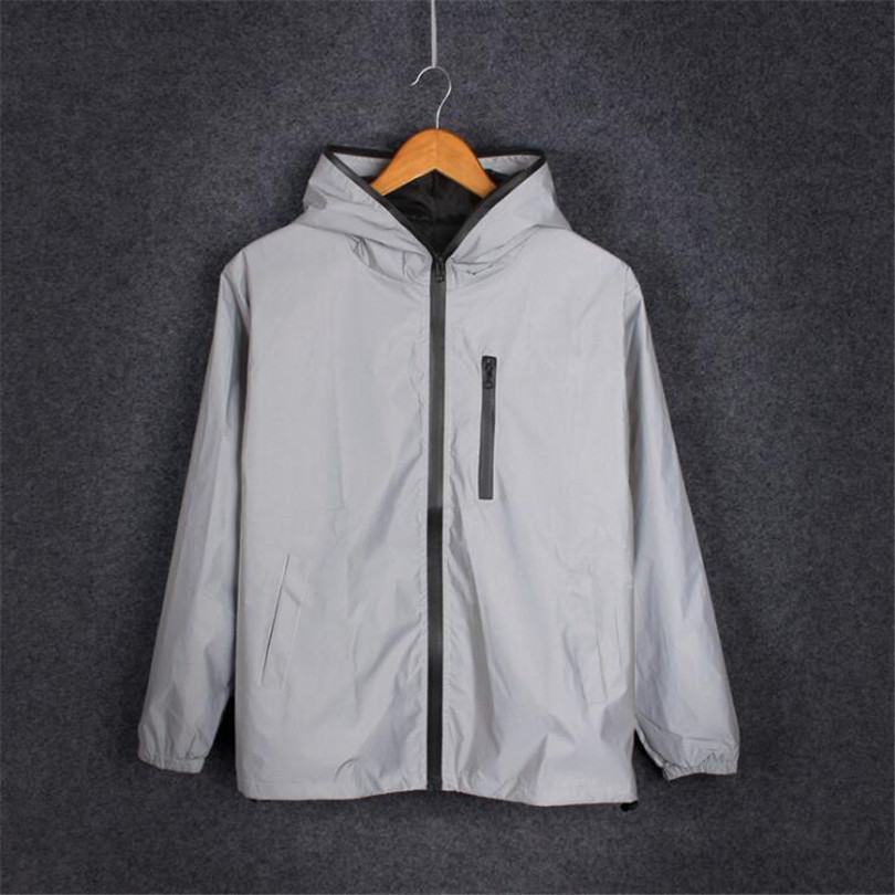Dropshipping Windbreaker Men Jacket Autumn Reflective 3M Light Hooded Jackets Hip Hop Waterproof Fluorescent Plus S-4XL