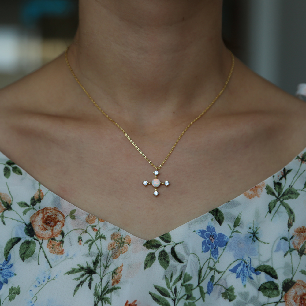 Cross necklace for women classic design fashion jewelry CZ OPAL diamond cross pendant charm high quality women gorgeous jewelry