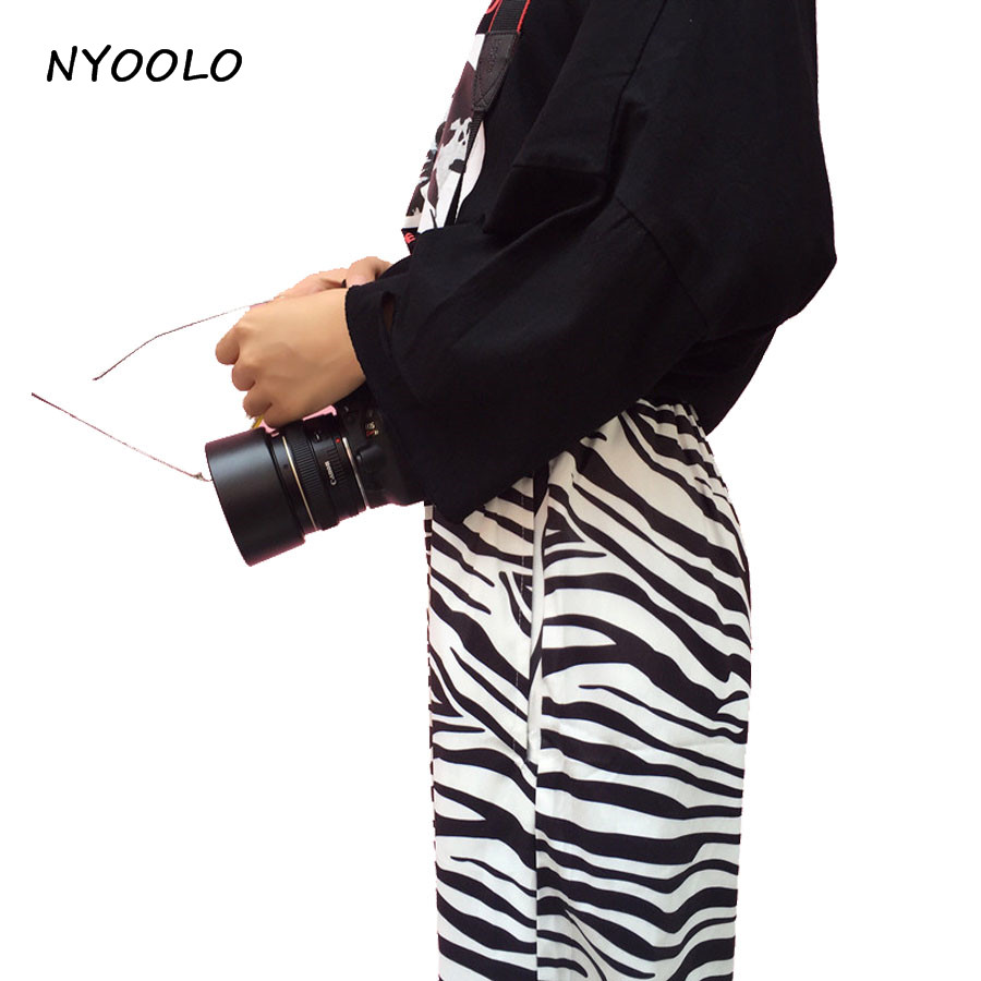 NYOOLO Vintage zebra striped paern Harajuku design elastic waist loose casual straight pants women/men hip-hop trousers