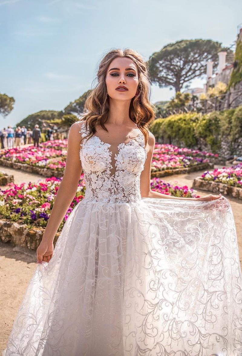 la petra beach wedding dresses a line backless lace appliqued illusion bodice bridal gowns sweep train wedding dress