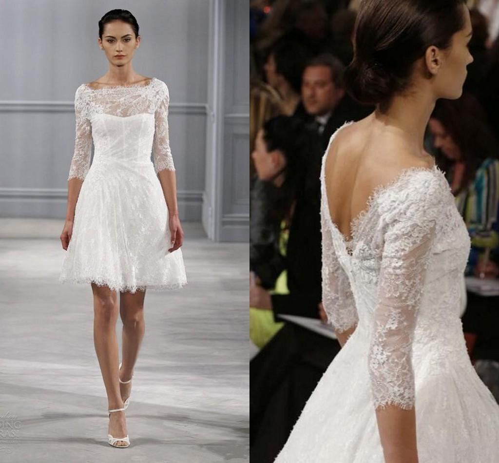 Summer Short Wedding Dresses With 3/4 Sleeves Knee length Lace Beach Backless Wedding Dress Bridal Gowns, White
Summer Short Wedding Dresses With 3/4 Sleeves Knee length Lace Beach Backless Wedding Dress Bridal Gowns, White