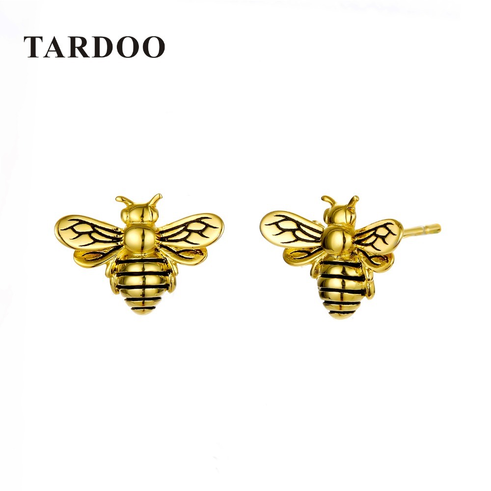 Tardoo Gold Bee Stud Earrings 925 Silver Women Cute Bee Earring Fashion Jewelry Black Stripe Gold Honey Bee Animal Stud Earring Y18110503