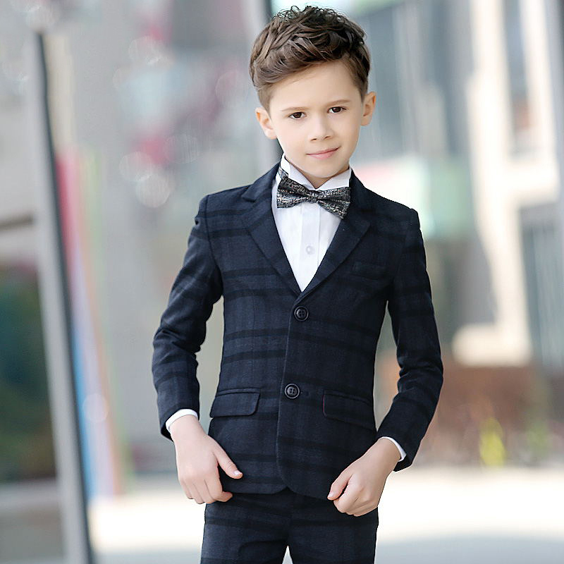 Fashion High Quality Winter Boy Suit wear Woolen Clothes Thick Plaid Damier Check Four And Five Pieces For Children Wedding Party