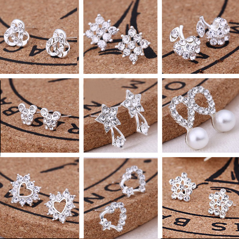 Mixed order Multi style Extravagance and glittering fashion delicate Rhinestone Ear Studs pearl earrings girl Madam jewelry 20Pairs/lot